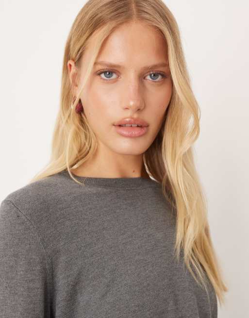 Mango - Maglione leggero grigio con scollo rotondo, 4 di 4