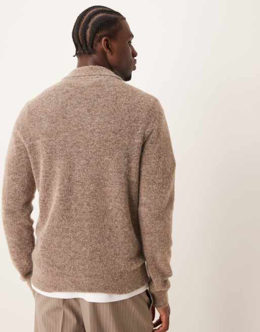 Mango Maglione marrone chiaro in misto lana con colletto oversize ASOS