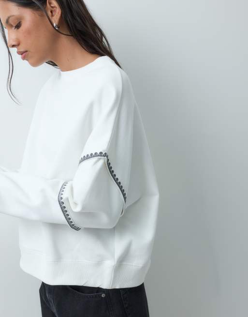 Mango maglione oversize con maniche ricamate bianco, 2 di 4