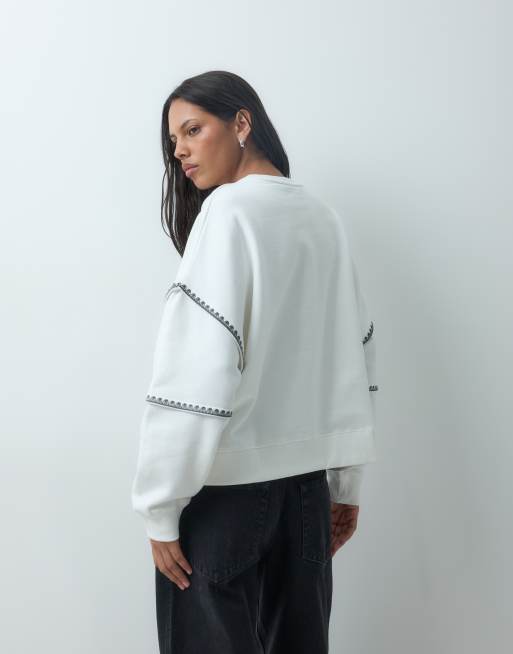 Mango maglione oversize con maniche ricamate bianco, 3 di 4