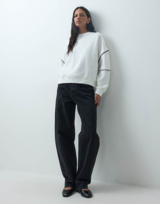 Mango maglione oversize con maniche ricamate bianco, 4 di 4
