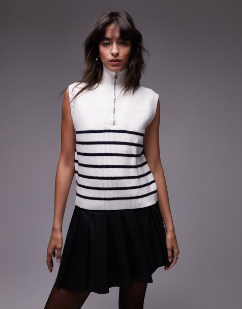 Mango - Maglione senza maniche bianco con zip corta - view 1