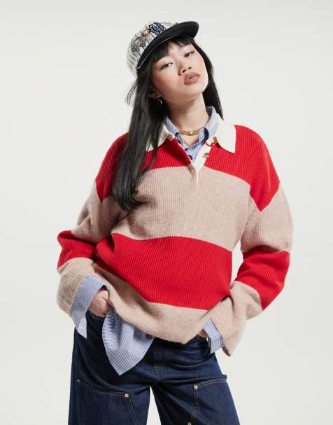 Mango - Maglione stile polo beige e rosso a righe - view 1