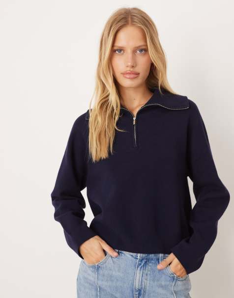 Mango - Maglione stile polo blu navy con zip corta - view 1