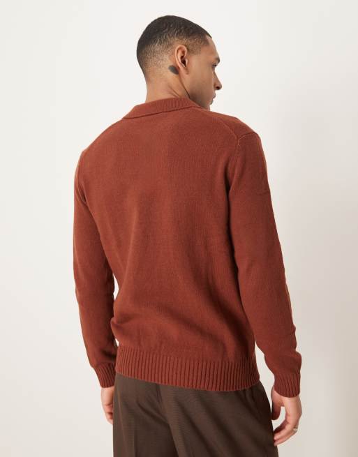 Mango Maglione stile polo bordeaux con bottoni ASOS