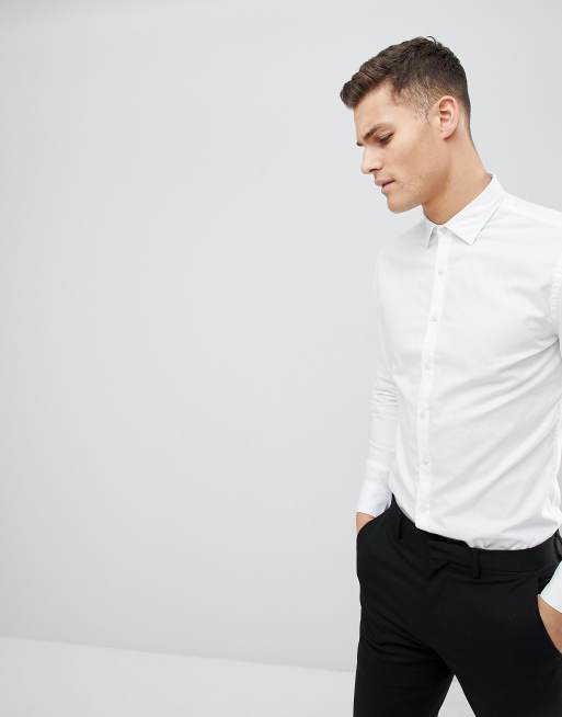 Mango Man - Slim-fit net overhemd in wit