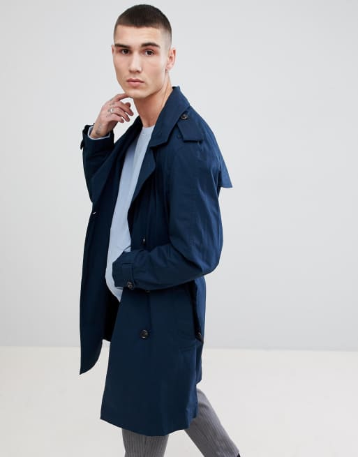 Mango Double Breasted Military Coat in Blue