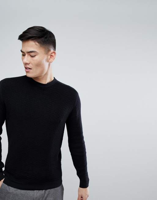 Mango Man Weave Knit Crew Neck Sweater In Black