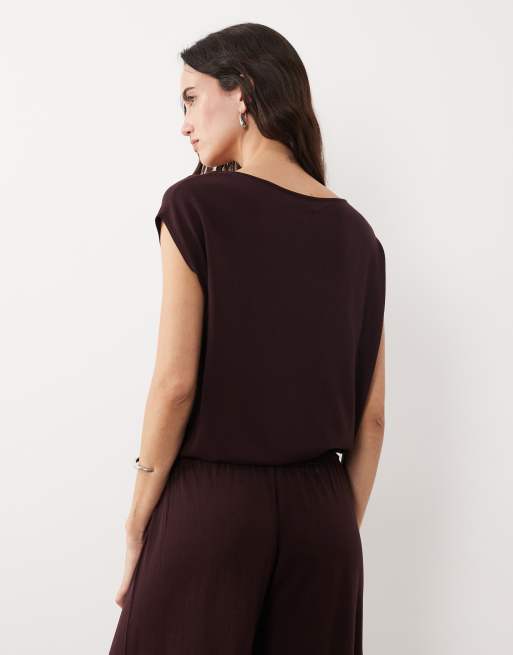 Mango Manis boat neck short sleeve top in dark red - part of a set, 2 of 4