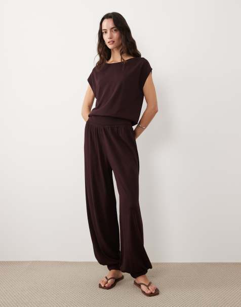 Mango Manis wide leg cuffed trouser in dark red - view 1