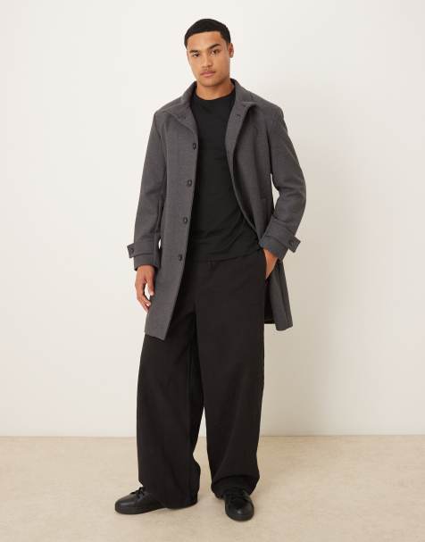 Mango - Manteau en laine mélangée avec col cheminée - Gris - view 1