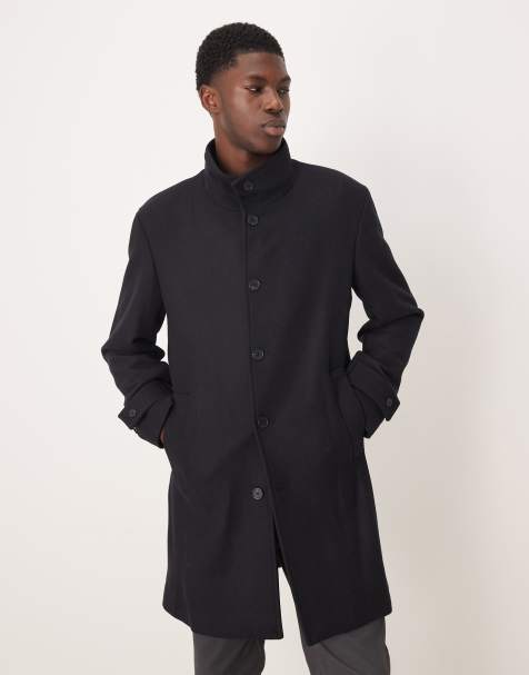 Mango - Manteau en laine mélangée avec col cheminée - Noir - view 1