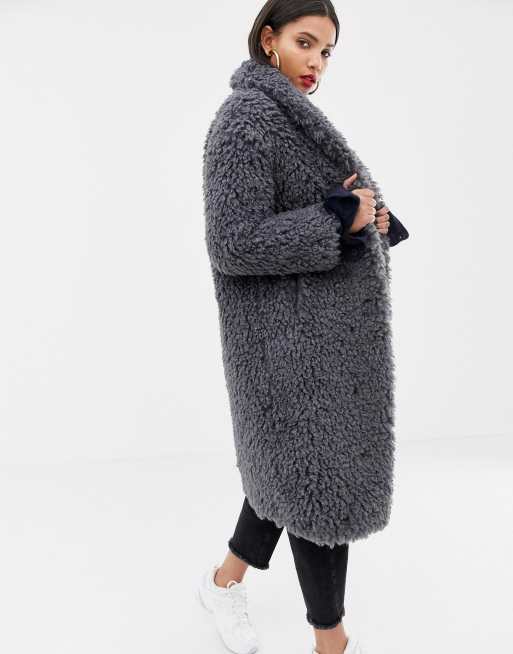 Mango Manteau fausse fourrure pais Gris ASOS