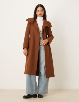 Mango - Manteau habillé en laine mélangée avec col oversize - Marron-Brown