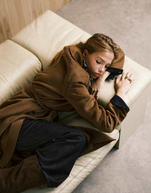 Mango - Manteau long en laine mélangée à nouer - Marron, 3 de 4