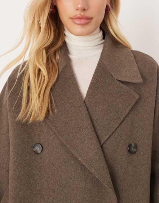 Mango - Manteau mi-long coupe croisée en laine mélangée - Marron clair, 3 de 4