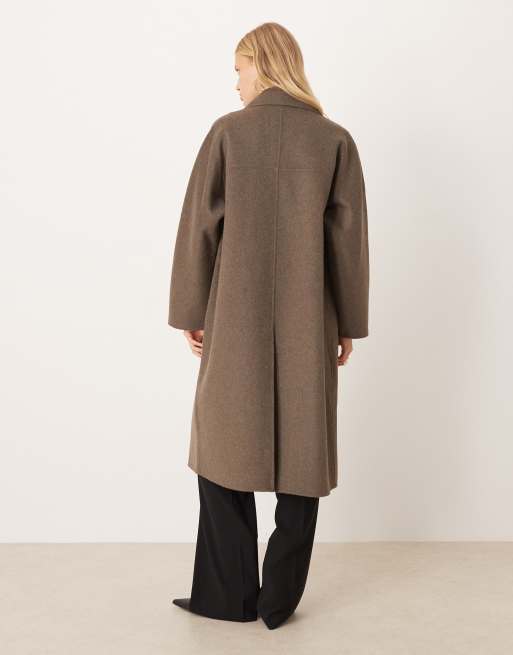 Mango - Manteau mi-long coupe croisée en laine mélangée - Marron clair, 4 de 4