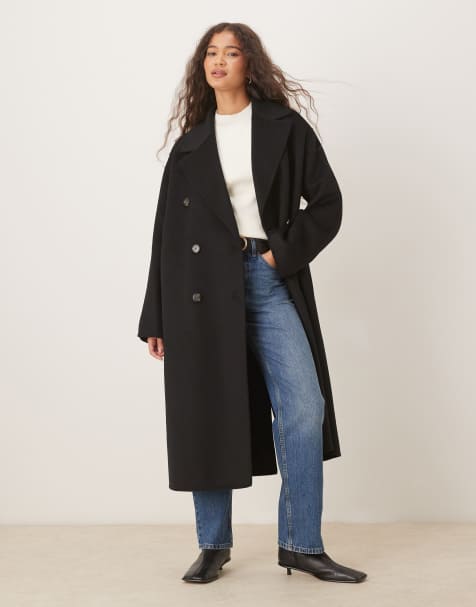 Mango - Manteau mi-long coupe croisée en laine mélangée - Noir - view 1