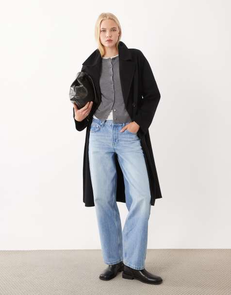 Mango - Manteau mi-long coupe croisée en laine mélangée - Noir - view 1