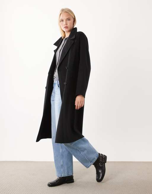 Mango - Manteau mi-long coupe croisée en laine mélangée - Noir, 4 de 4