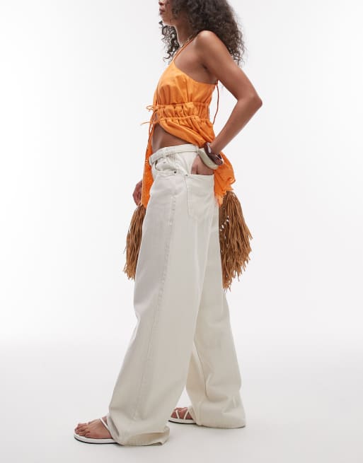 Mango Mara belted straight leg jeans in white, 3 of 5