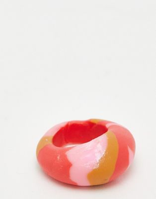 Mango marble effect chunky ring in pink