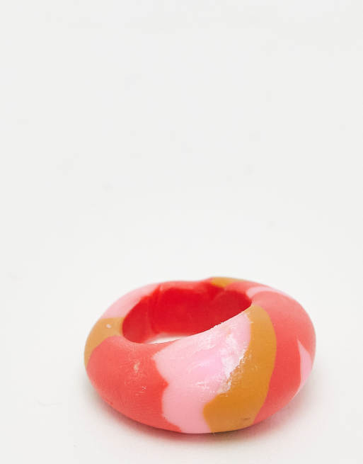 Mango marble effect chunky ring in pink