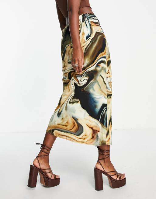 Mango marble swirl midi skirt in multi