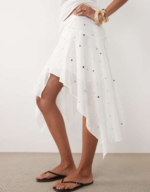 Mango Marea asymmetrischer Strandrock mit Volant in Weiß als Kombiteil, 4 von 5