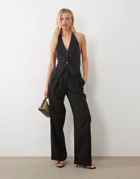 Mango Marga backless halterneck waistcoat & trouser co-ord in black - view 1
