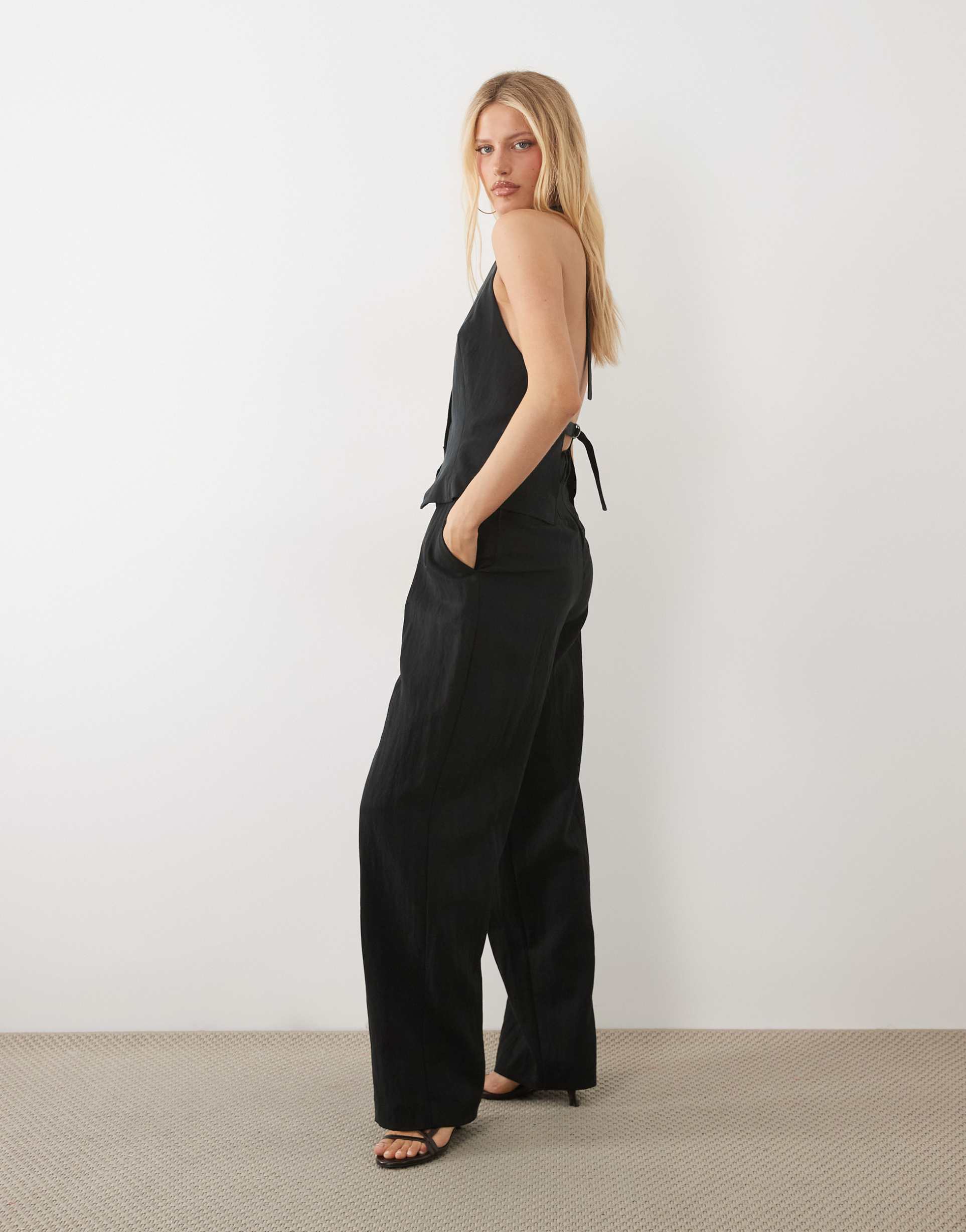 mango marga tailored straight pants in black - part of a set