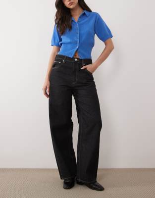 Mango Mari 100% Cotton Straight Jean With Contrast Stitch In Black