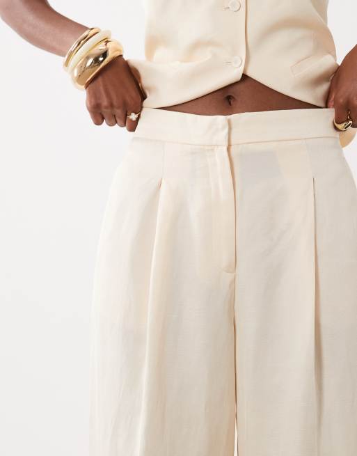 Mango - Mariana - Beige skræddersyede bukser med brede ben i hørblanding - Del af sæt, 2 af 5