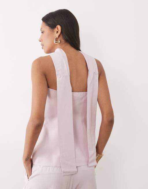 Mango - Marina - Pastellyserød offshoulder-top i hørblanding med tørklæde - Del af sæt, 4 af 4