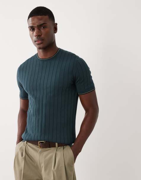 Mango – Marinblå, ribbad t-shirt med kontrastfärgad kantrand - view 1