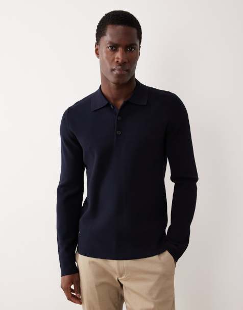 Mango – Marinblå, stickad pikétröja - view 1