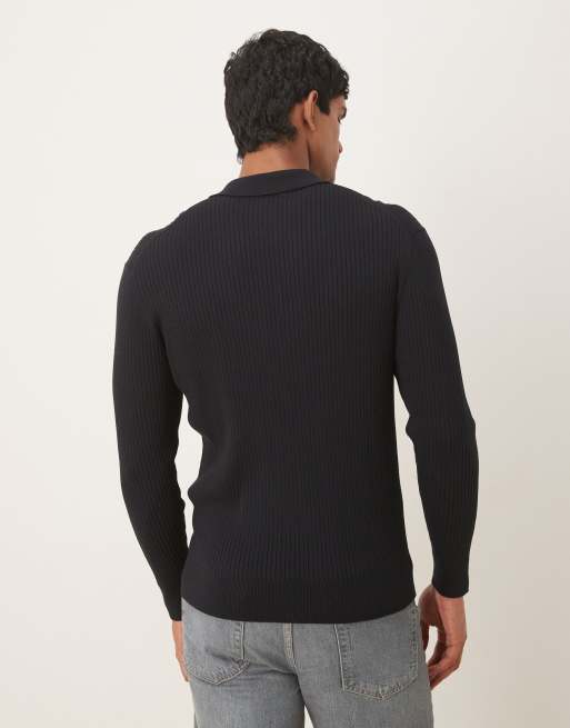 Mango - Marineblå cardigan med ribber, 3 af 5