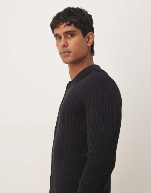 Mango - Marineblå cardigan med ribber, 4 af 5
