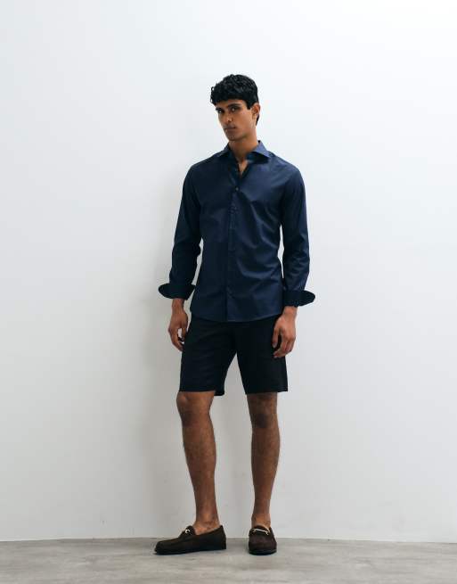 Mango - Marineblå elegant skjorte i 100% bomuld, 4 af 5