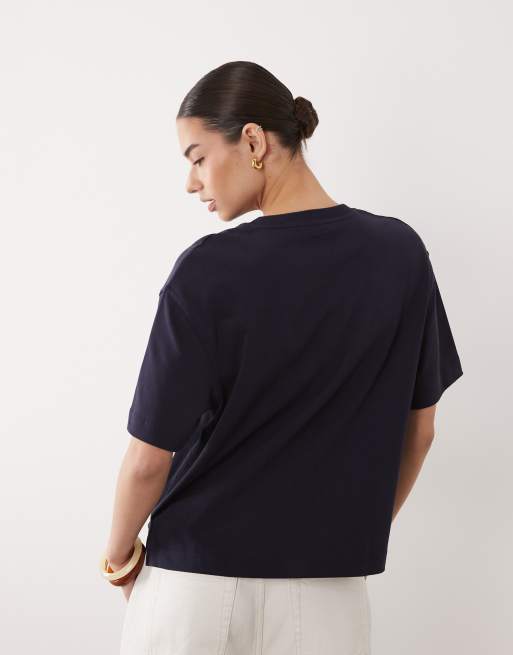 Mango - Marineblå T-shirt i 100% bomuld i firkantet pasform, 4 af 4