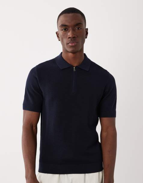 Mango - Marineblå T-shirt i vaffelstrik af 100% bomuld med kort lynlås - view 1
