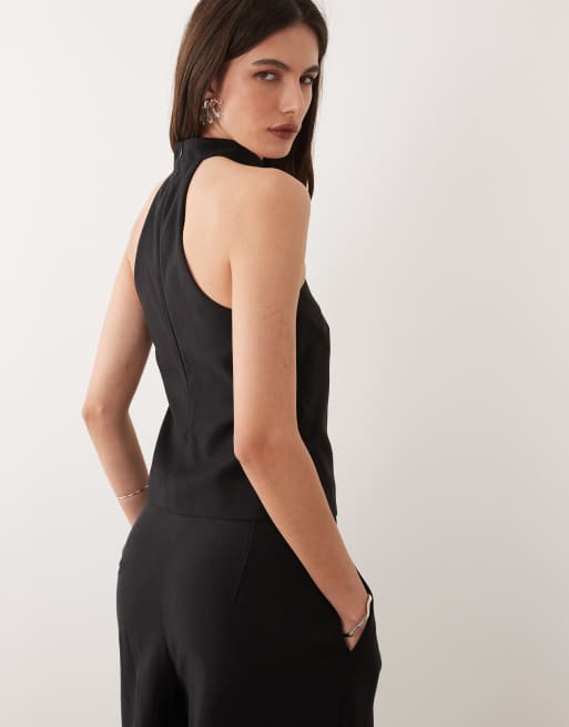 Mango Maris sleeveless top with neck detail co-ord in black, 4 of 4