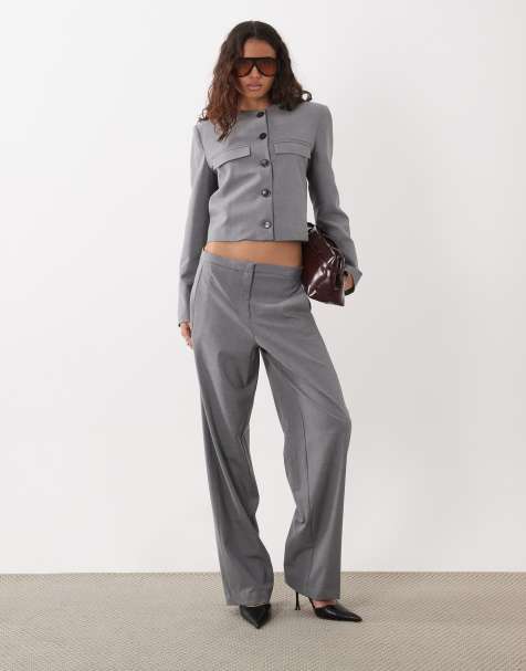 Mango Marker collarless cropped blazer co-ord in grey - view 1