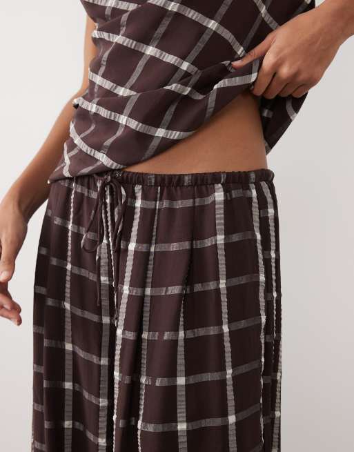 Mango Marmol puffball trouser co-ord in deep red check print, 3 of 5