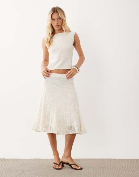 Mango Marta lace midi skirt co-ord in cream - view 1