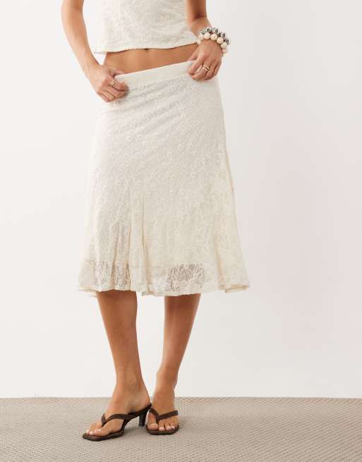 Mango Marta lace midi skirt co-ord in cream, 2 of 5