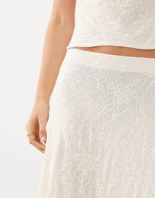 Mango Marta lace midi skirt co-ord in cream, 5 of 5