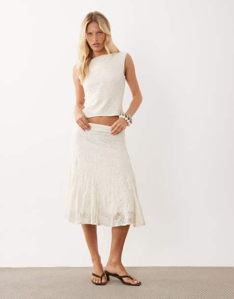 Mango Marta lace sleeveless top & skirt co-ord in cream - view 1
