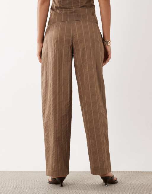 Mango Martin cotton rich tailored trouser co-ord in brown stripe, 2 of 5