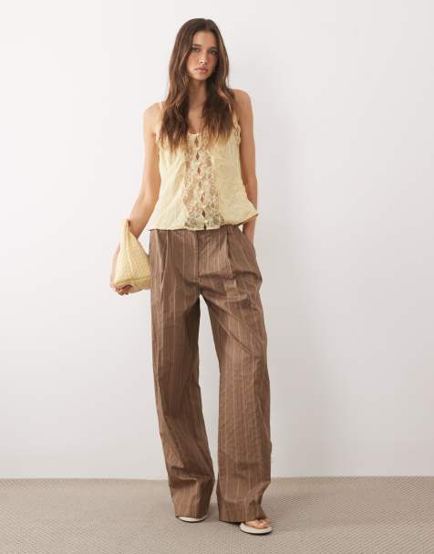 Mango – Martin – Elegante Hose in Braun gestreift mit hohem Baumwollanteil, Kombiteil - view 1